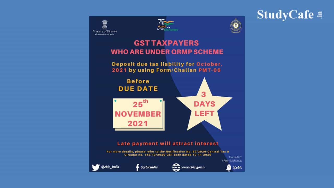 25th Nov Last date to deposit Oct 2021 tax liability using Challan PMT-06: Reminds CBIC