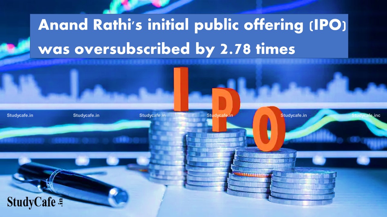 Anand Rathi's initial public offering (IPO) was oversubscribed by 2.78 times