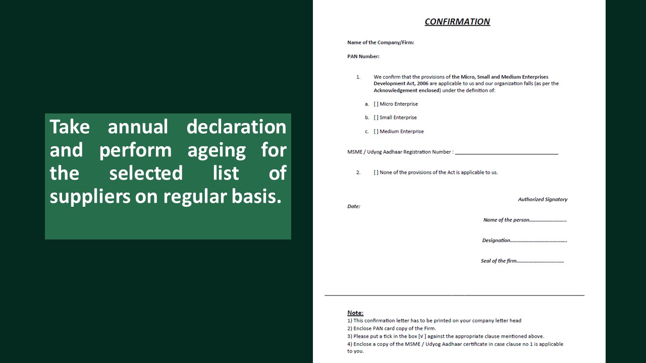 Format for Seeking confirmation of MSME Registration for applicability of Section 43B(h)