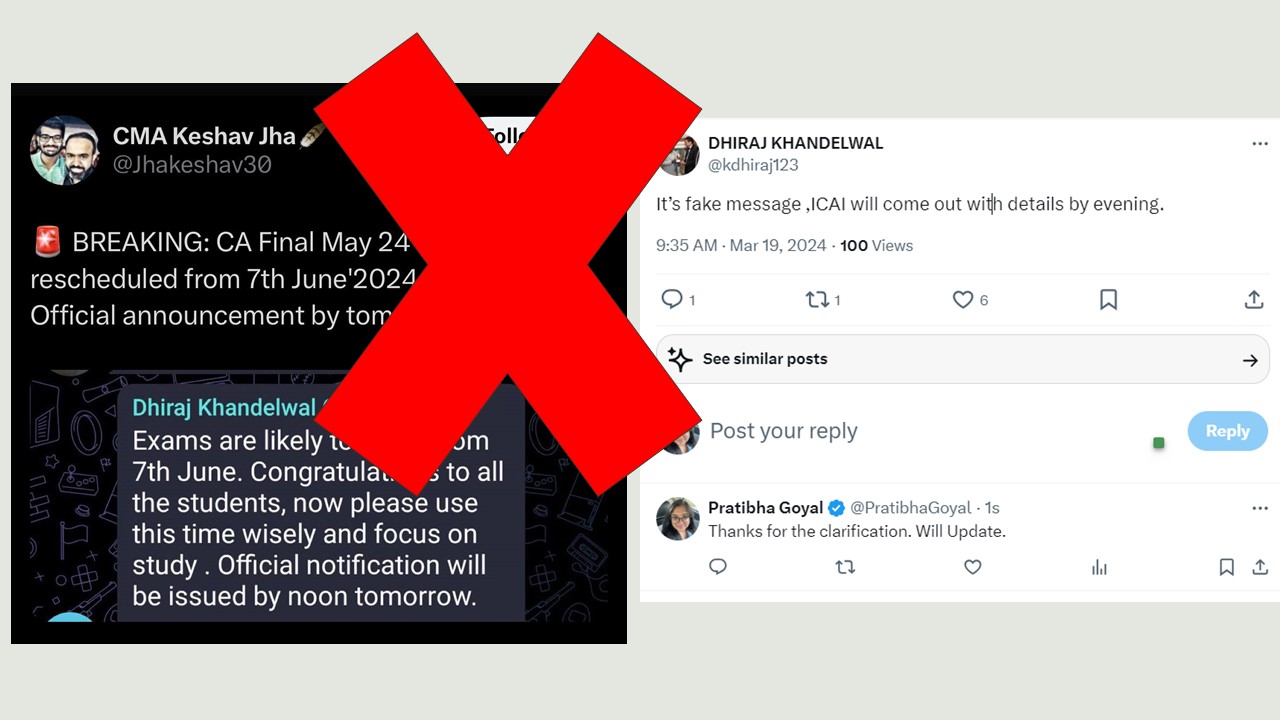 Fake Message of CA Exams 2024 Due Date Extension Rotating on Twitter