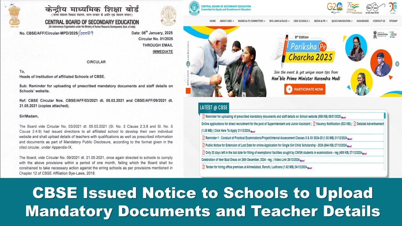 CBSE Reminds Its Affiliated Schools to Upload Mandatory Documents and Staff Details on Their Official Websites