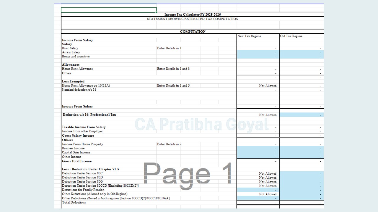 Download Income Tax Calculator FY 2025-26 in Excel