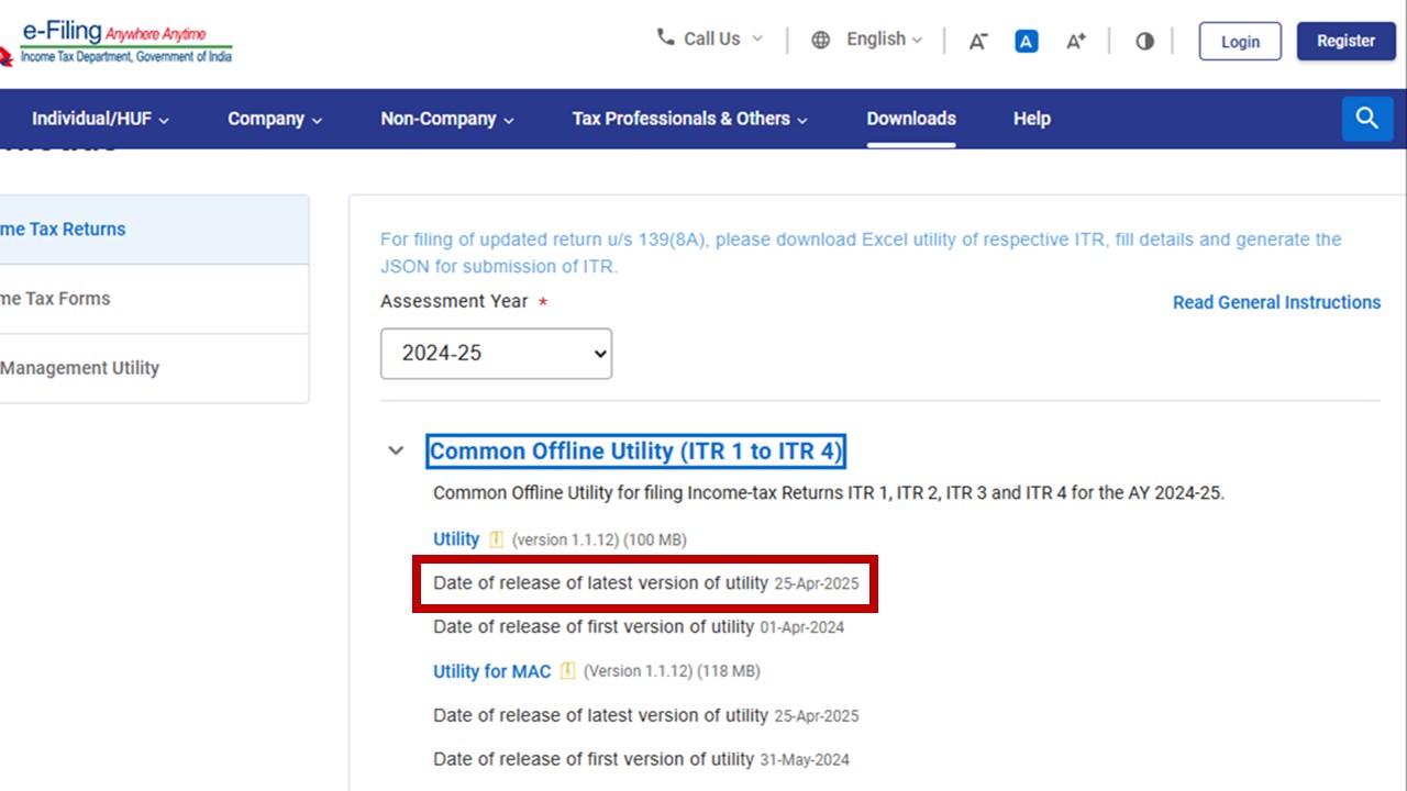 ITR Filing utility updated on Income Tax Portal: Has ITR Forms for AY 25-26 released