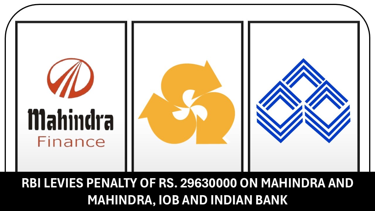 RBI Levies Penalty of Rs. 29630000 on Mahindra and Mahindra, IOB and Indian Bank