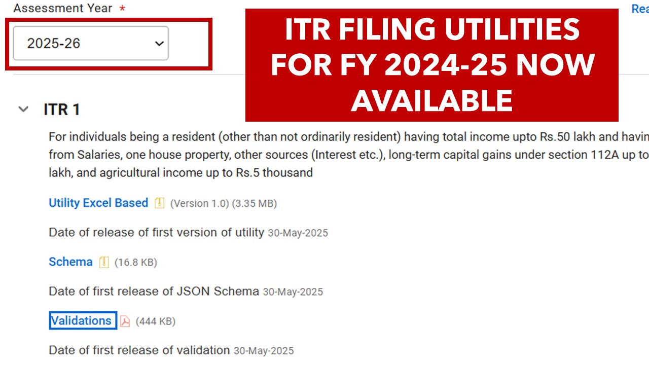 ITR Filing AY 2025-26 Started: Excel-Based Utilities now available