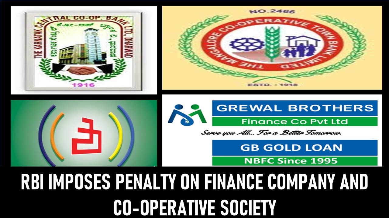 RBI Imposes Penalty on Finance Company and Co-operative Society
