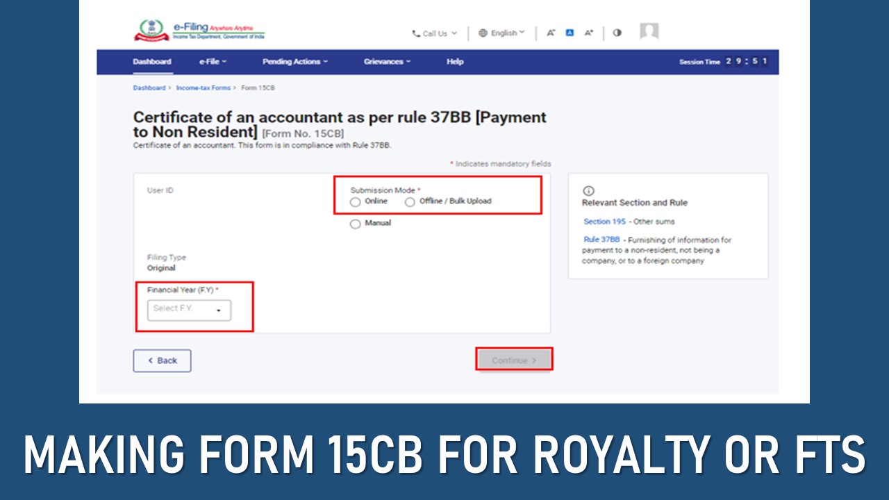 Making Form 15CB for Royalty/Fee for Technical Service Invoice
