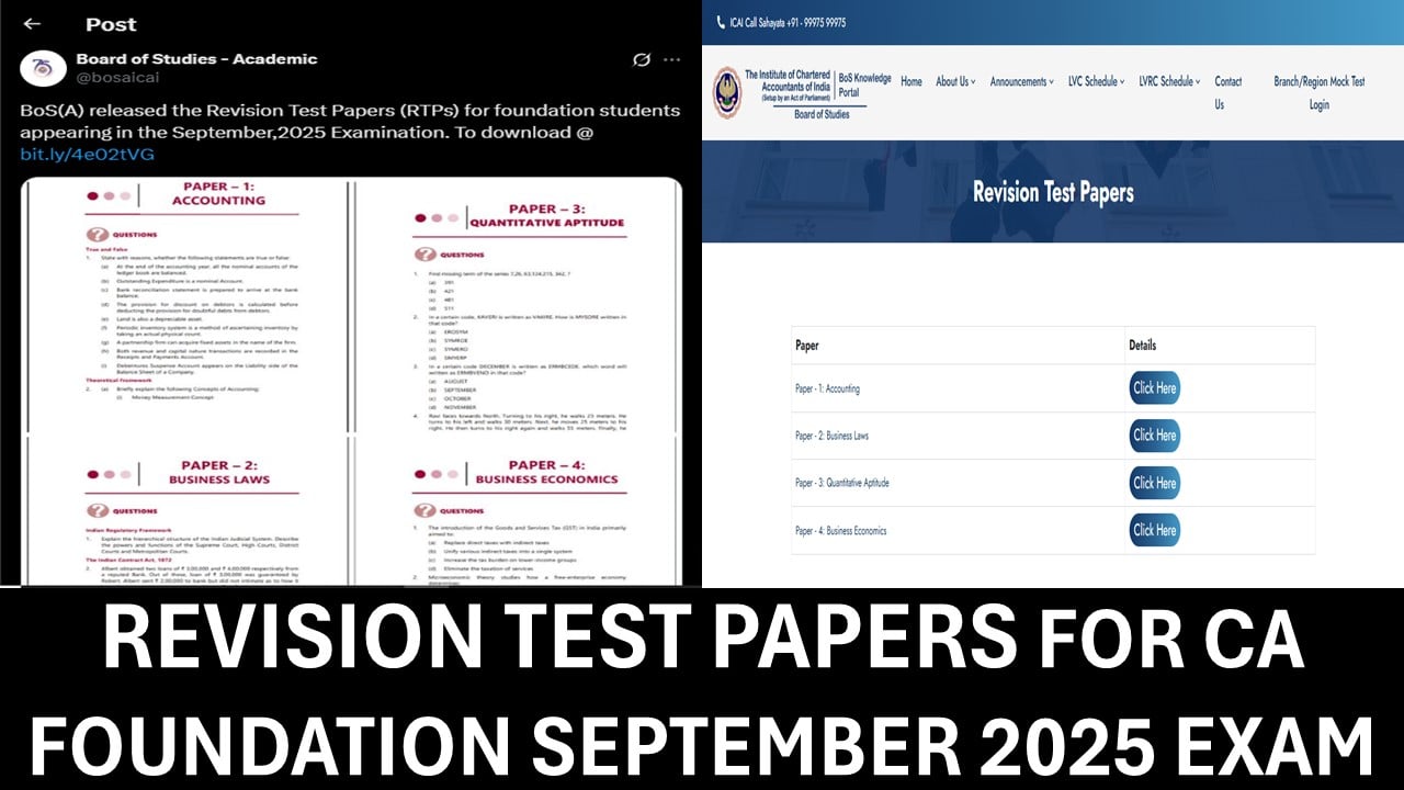 ICAI RTP 2025: Revision Test Papers OUT for Foundation September 2025 Exam