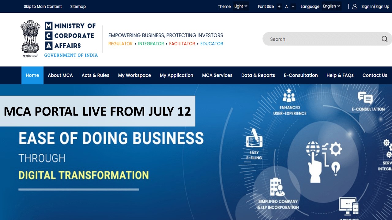 MCA Portal to be Accessible For Most Forms From July 12, 2025