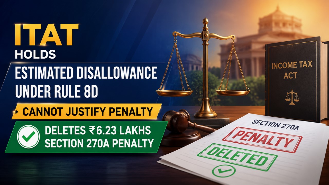 ITAT Holds Estimated Disallowance Under Rule 8D Cannot Justify Penalty; Deletes 6.23 Lakhs Section 270A Penalty