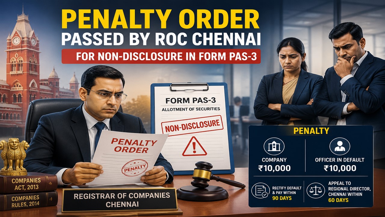 Penalty Order Passed by ROC Chennai for Non-Disclosure in Form PAS-3
