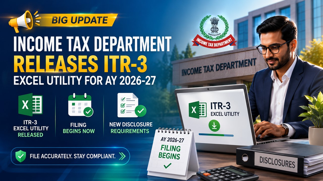 IT Department Releases ITR-3 Excel Utility for AY 2026-27; Filing Begins with New Disclosure Requirements