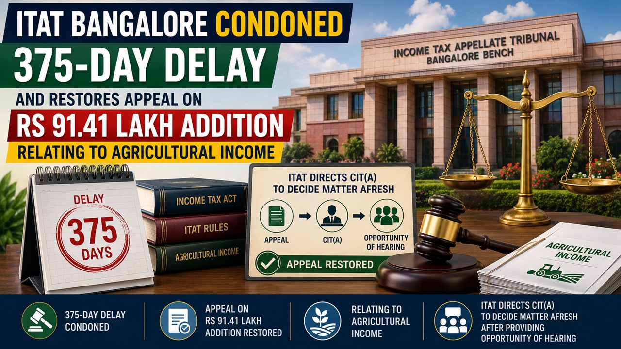 ITAT Bangalore Condoned 375-Day Delay And Restores Appeal on Rs 91.41 Lakh Addition Relating to Agricultural Income