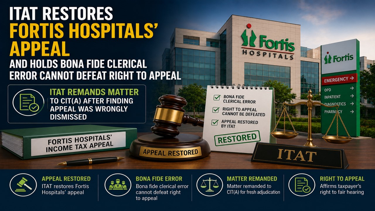 ITAT Restores Fortis Hospitals' Appeal And Holds Bona Fide Clerical Error Cannot Defeat Right to Appeal