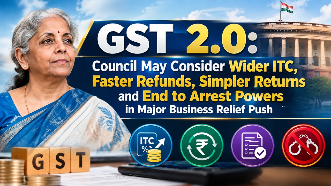 GST 2.0: Council May Consider Wider ITC, Faster Refunds, Simpler Returns and End to Arrest Powers in Major Business Relief Push